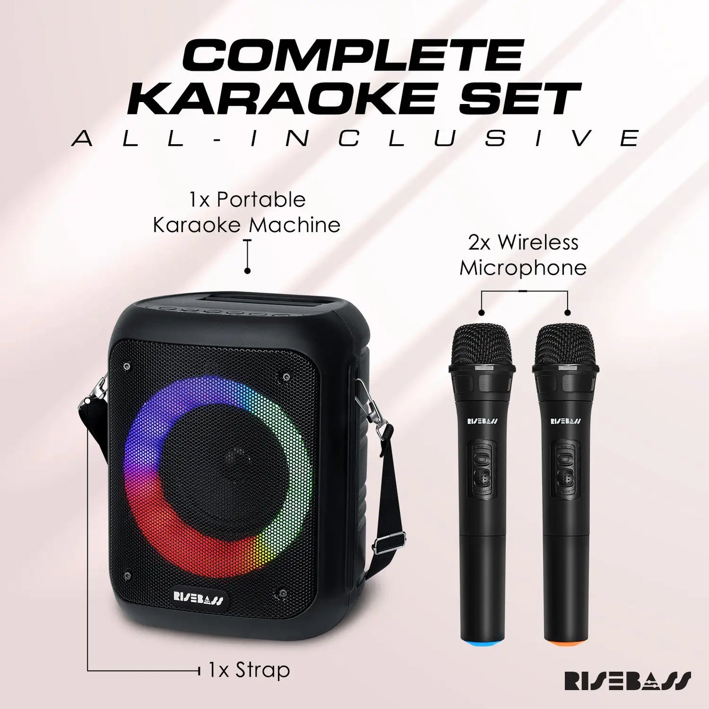 Risebass Portable Karaoke Machine with 2 Wireless Microphones