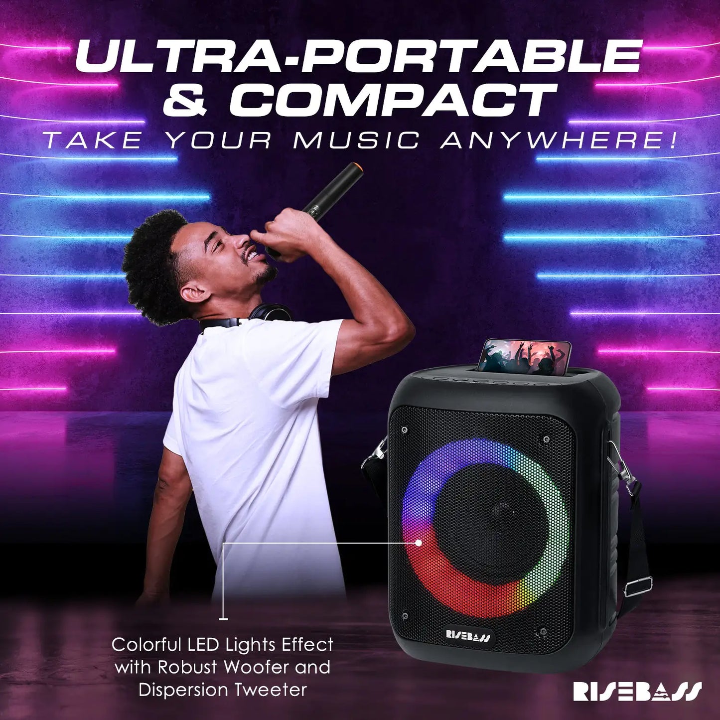 Risebass Portable Karaoke Machine with 2 Wireless Microphones