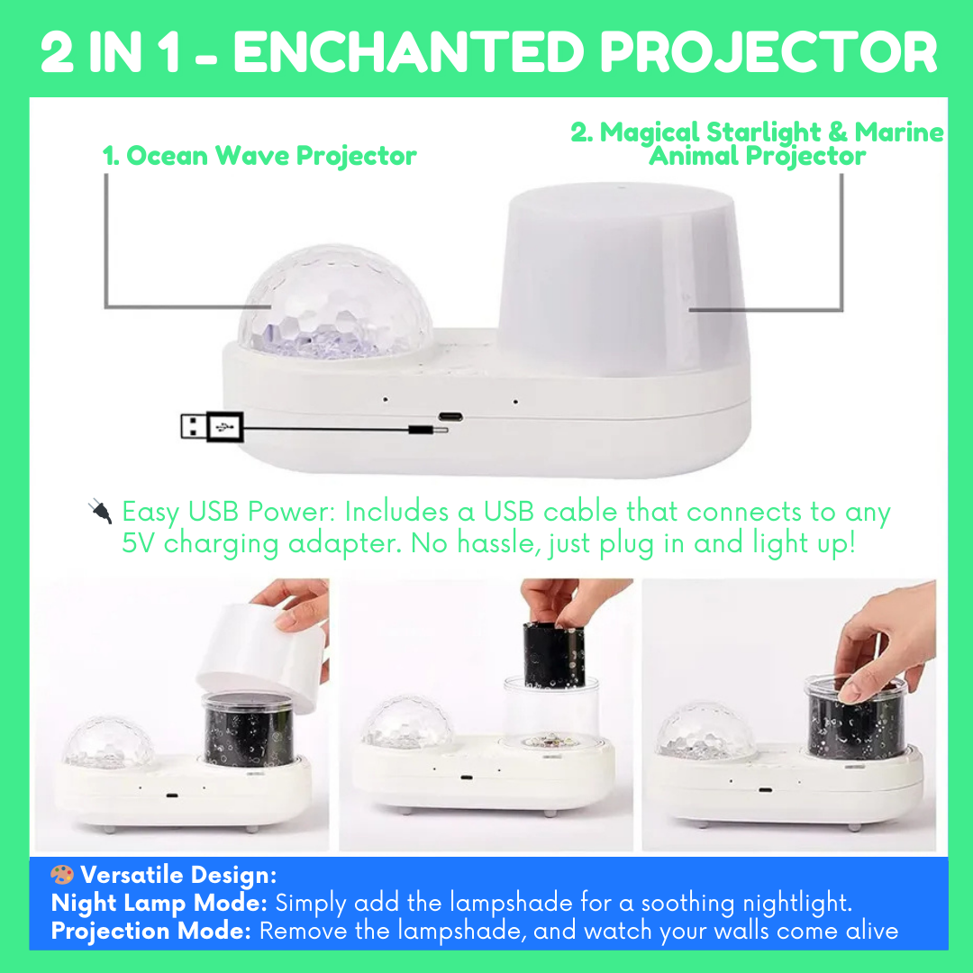 Enchanted 2-in-1 Ocean Dream & Starry Night 3D Projector – 6 Magical Themes for Dreamy Bedtimes