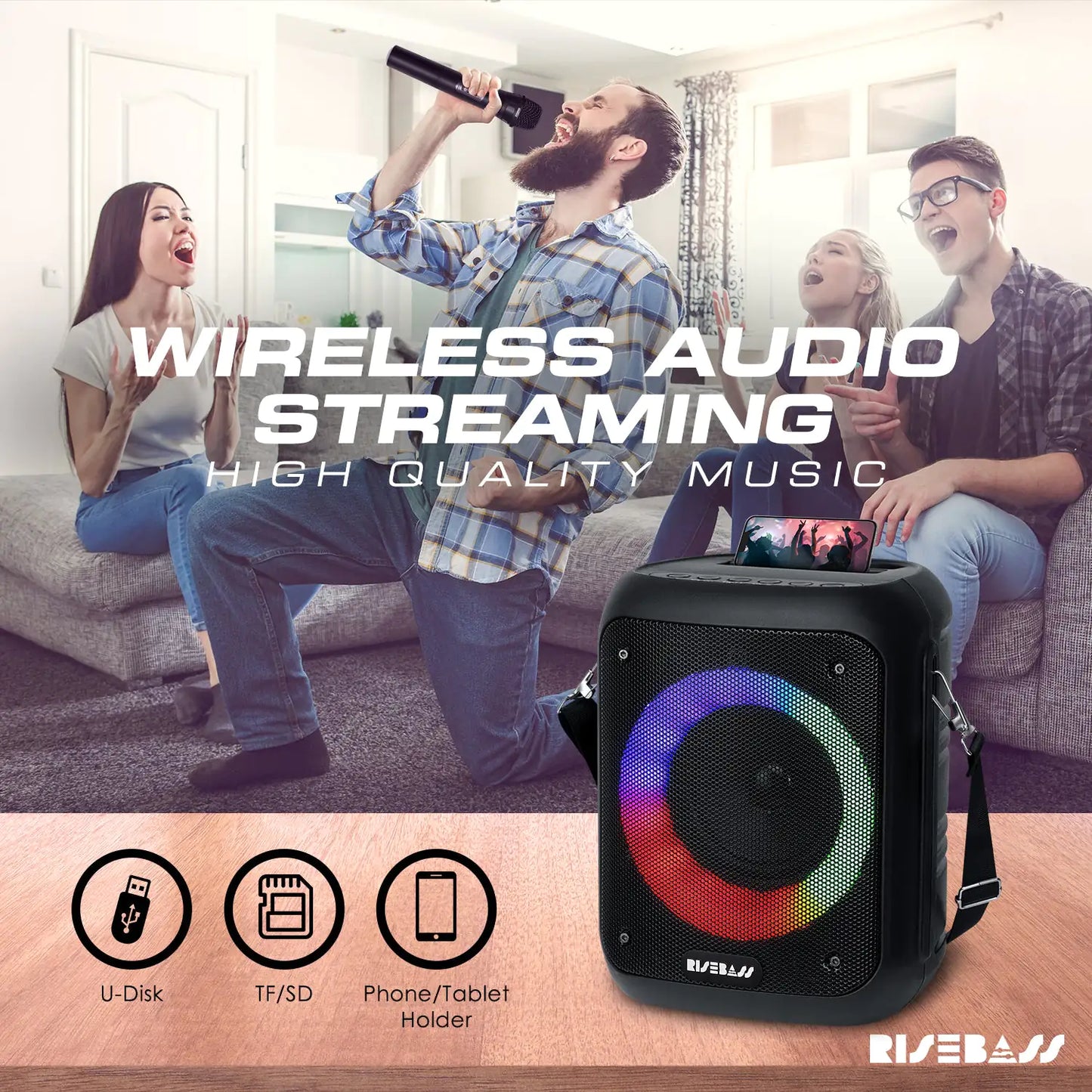 Risebass Portable Karaoke Machine with 2 Wireless Microphones